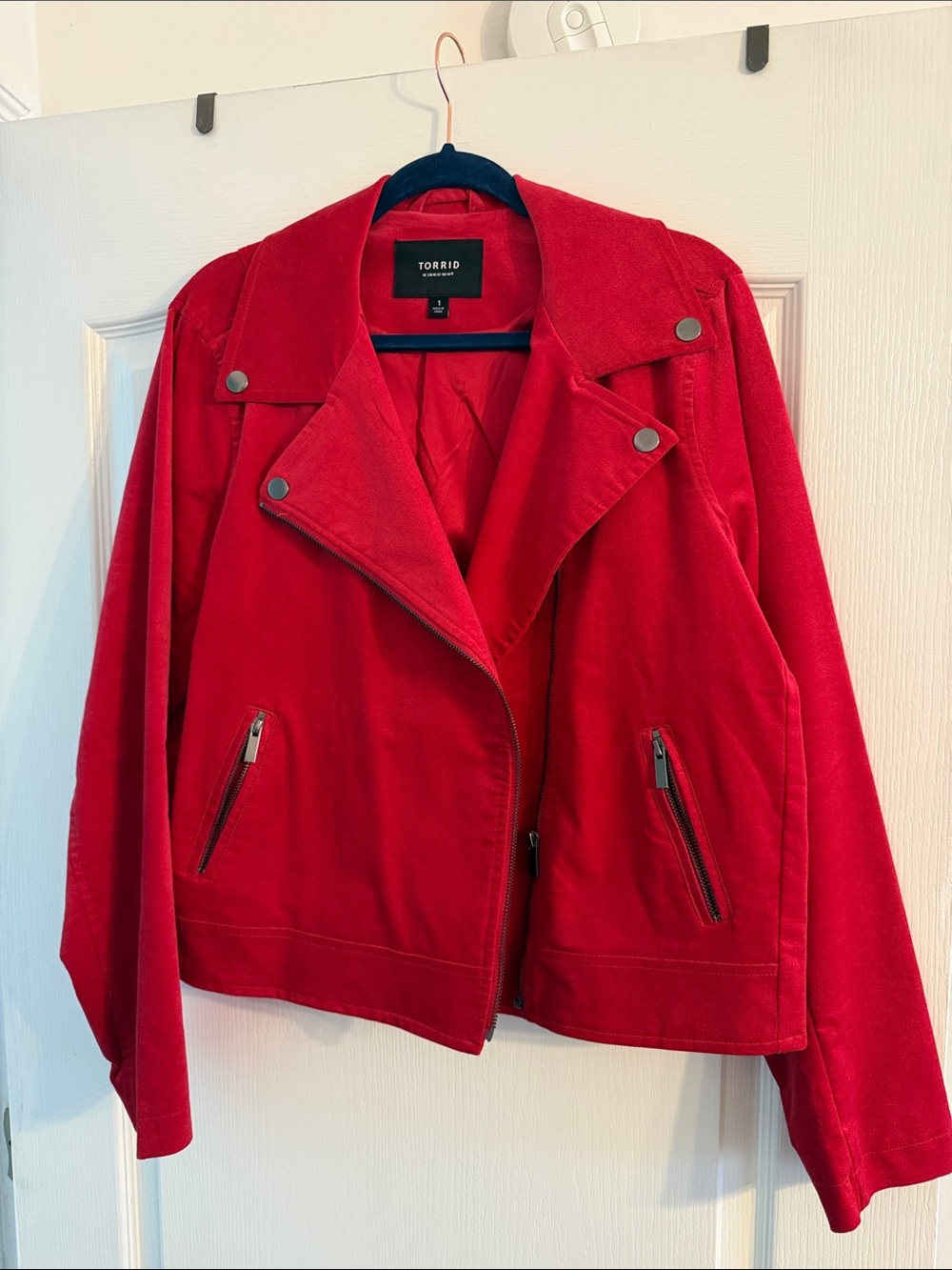 torrid Red Suede Moto Jacket with Zip Pockets